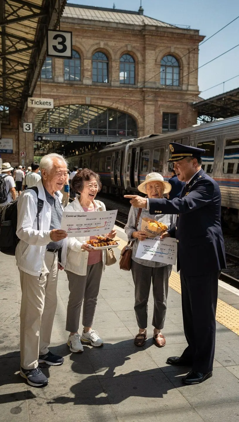 Grupa seniorów odkrywających lokalne atrakcje podczas zorganizowanej wycieczki.